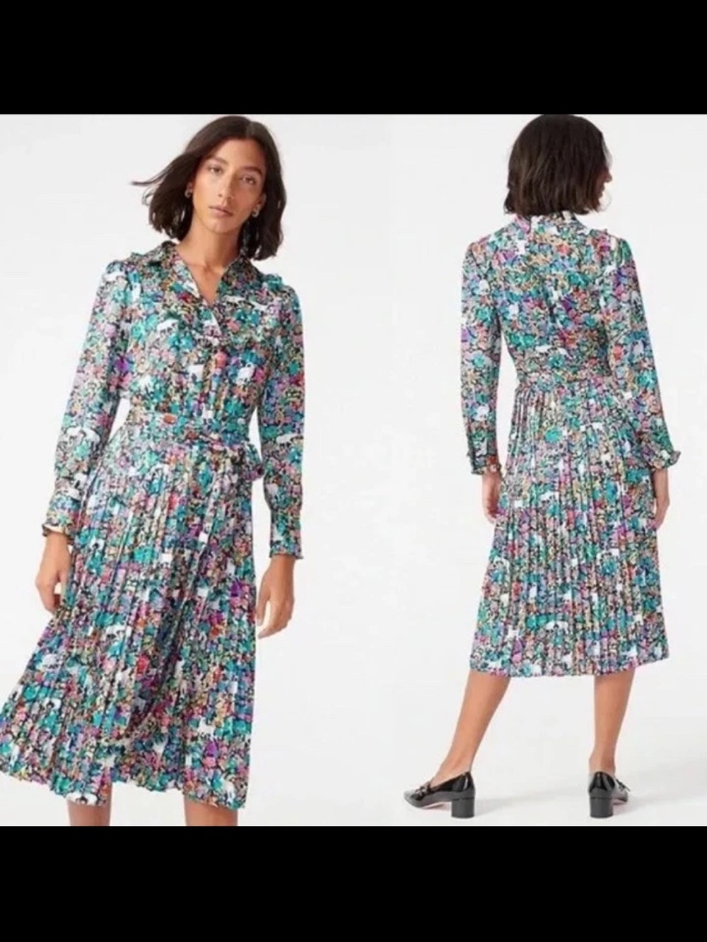 J. Crew Pleated midi dress in grazing goats print size 2 euc - Picture 2 of 11